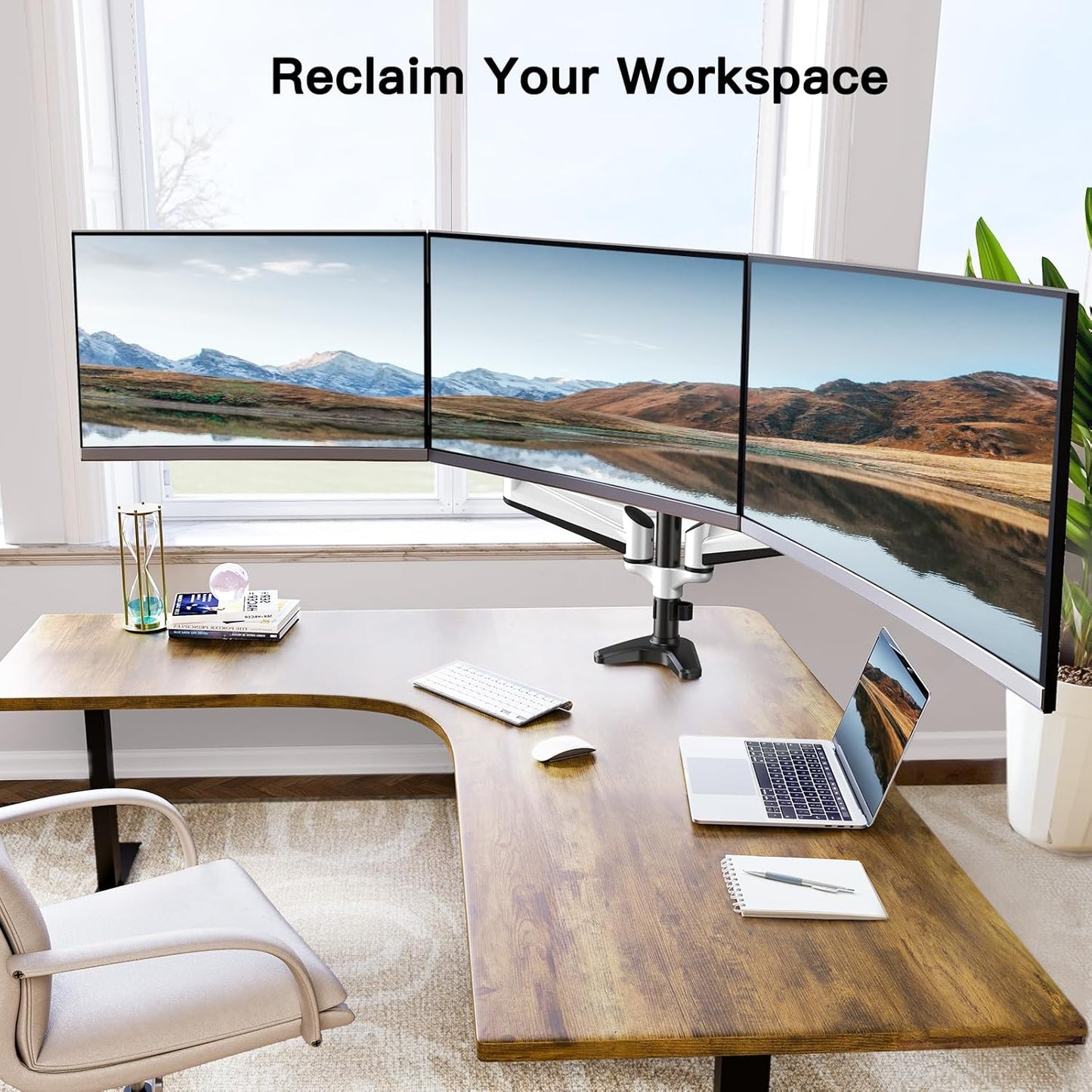 HUANUO Triple Monitor Stand - Full Motion Articulating Gas Spring Monitor Mount Fit Three 17 to 32 inch LCD Computer Screens with Clamp, Grommet Kit