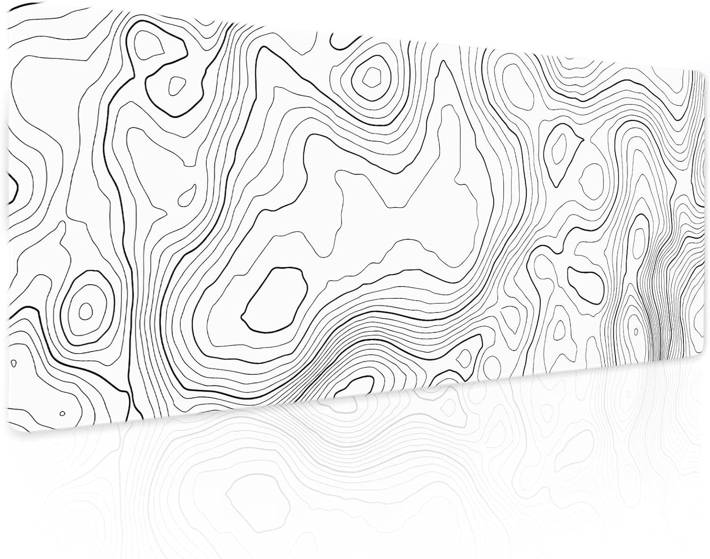 Topographic Contour White Gaming Mouse Pad XL Topo Geographic Map Lines Extended Large Mouse Pad Big Desk Mat Non-Slip Rubber Base Stitched Edge Long Keyboard Playmat for Desk Computer,31.5×11.8 in