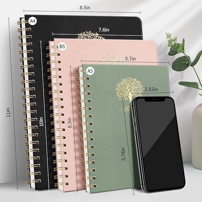 RETTACY Spiral Journal Notebook, 110 Numbered Pages, A4 Large Size (8.5'' x 11''), for Men & Women, Journaling, Writing, Work & Office, Leather Hardcover, 100 GSM Thick Paper (Rose Gold)