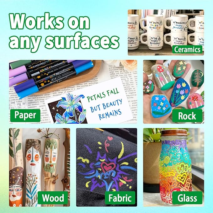 Acrylic Paint Markers Paint Pens, 36 Colors Dual Tip Direct Liquid Acrylic Markers with Automatic Ink Control System, Fine & Brush Tip Art Supplies for Rock Painting, Wood, Stone, Fabrics, DIY Craft