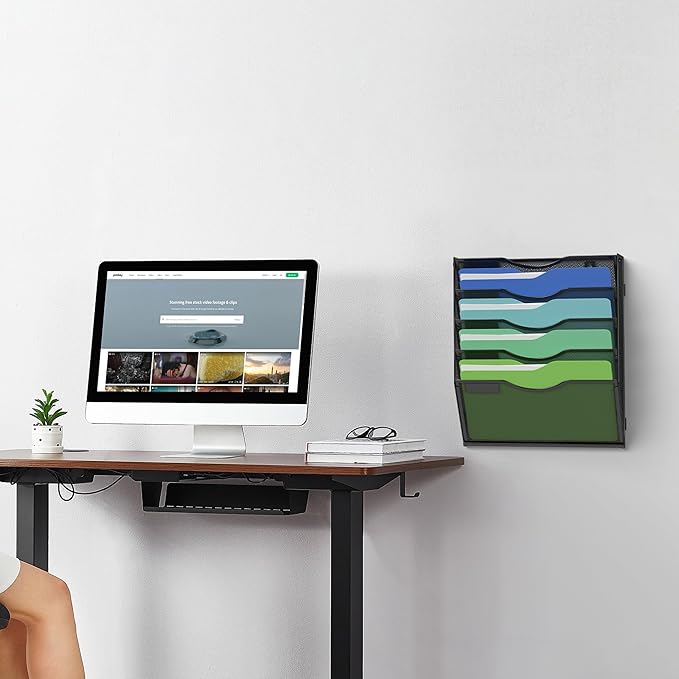 Kuntine.B Wall File Organizer Office Hanging Magazine Holder Wall File Organizer for Office Home (Black, 5 Tier & Hangers)