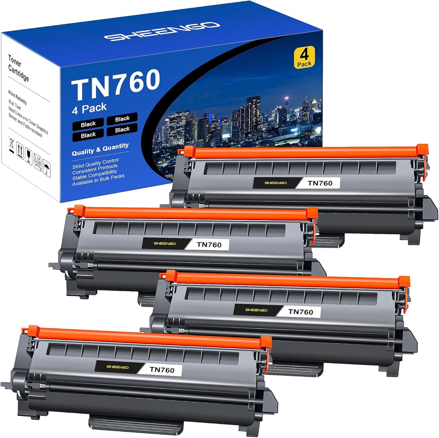 SHEENGO Compatible Toner Cartridge Replacement for Brother TN760 TN-760 TN730 TN-730 High Yield for HL-L2350DW DCP-L2550DW HL-L2395DW Hl-L2390DW HL-L2370DW Printer (4 Black)
