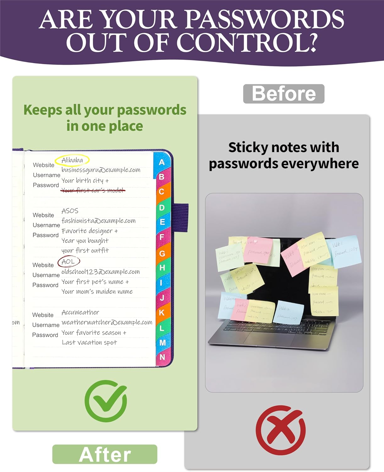 Password Keeper Book with Colorful Alphabetical Tabs, Hardcover Password Log-book for Internet Password and Website Address, 4.1'' x 6.2'' Password Notebook for Home Office (Royal Purple, Small (4.1 x 6.2 Inch))