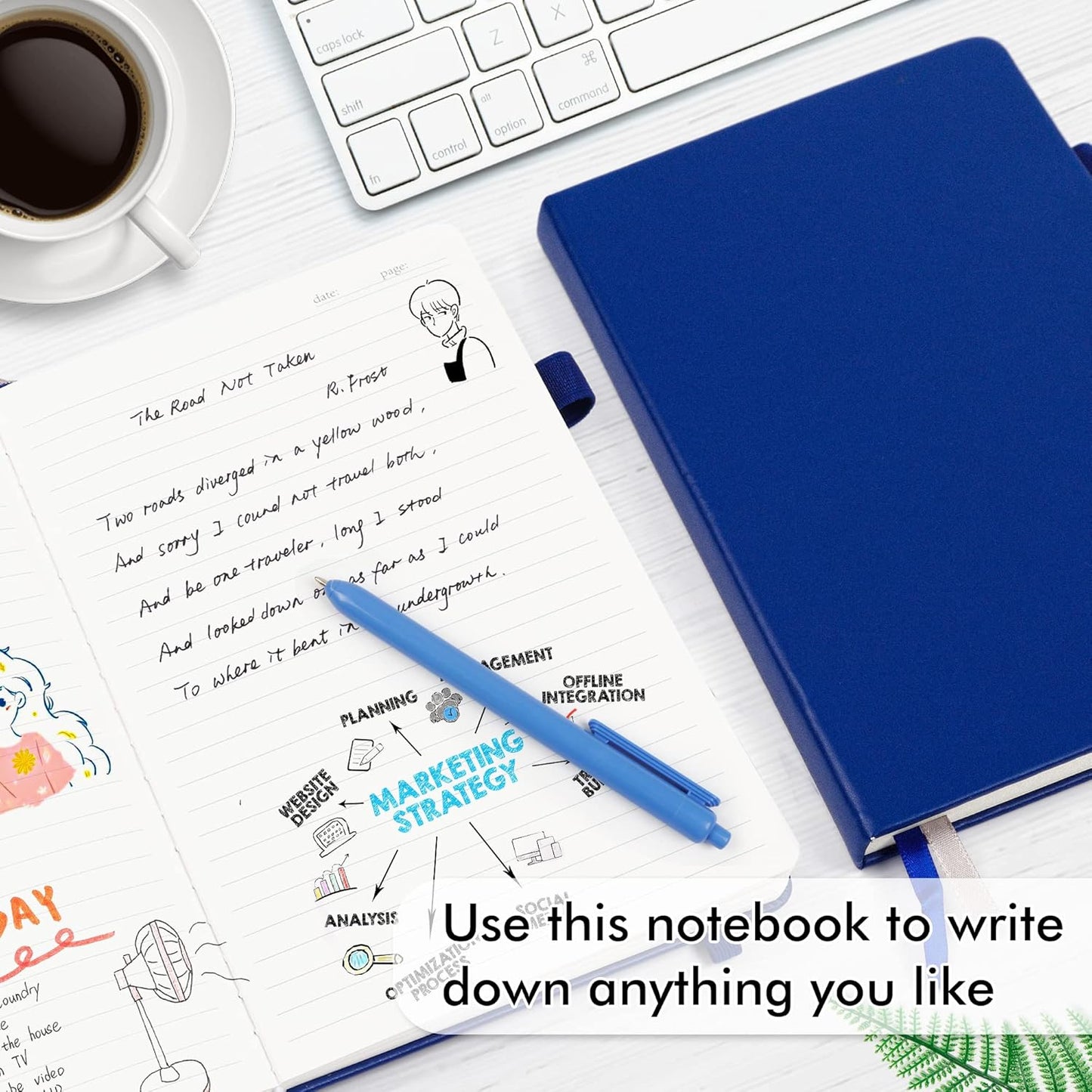 feela 8 Pack Journal Notebook Bulk for School, Hardcover Business Notebooks Classic Ruled Lined Journals with Pen Holder for Work Note Taking, with 8 Black Pens, 120 GSM, 5.1”x8.3”, A5, Navy