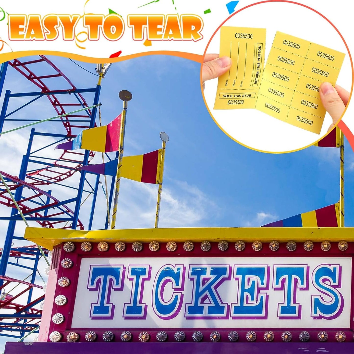 Kosiz 1000 Sheet 10 Bid Raffle Tickets Chinese Auction Tickets Sheets Auction Fundraiser Ticket Numbered with Name and Phone Number Per Sheet Raffle Tags for Silent Bidding (Yellow)