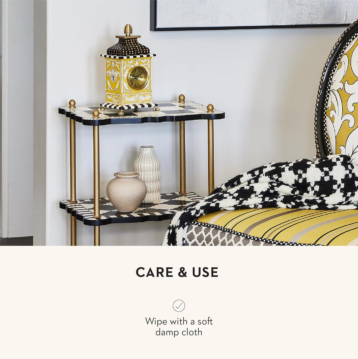 MACKENZIE-CHILDS Desk Clock, Decorative Wood Clock for Kitchen and Living Room, Queen Bee