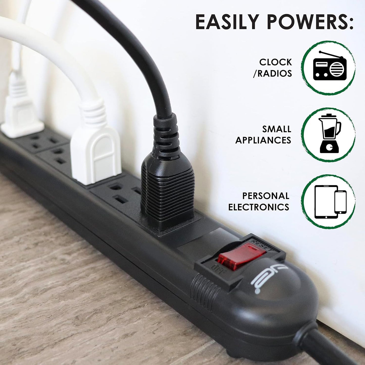Digital Energy 6-Outlet Surge Protector Power Strip with 25-Ft Long Extension Cord, Black, ETL Listed/UL Standard