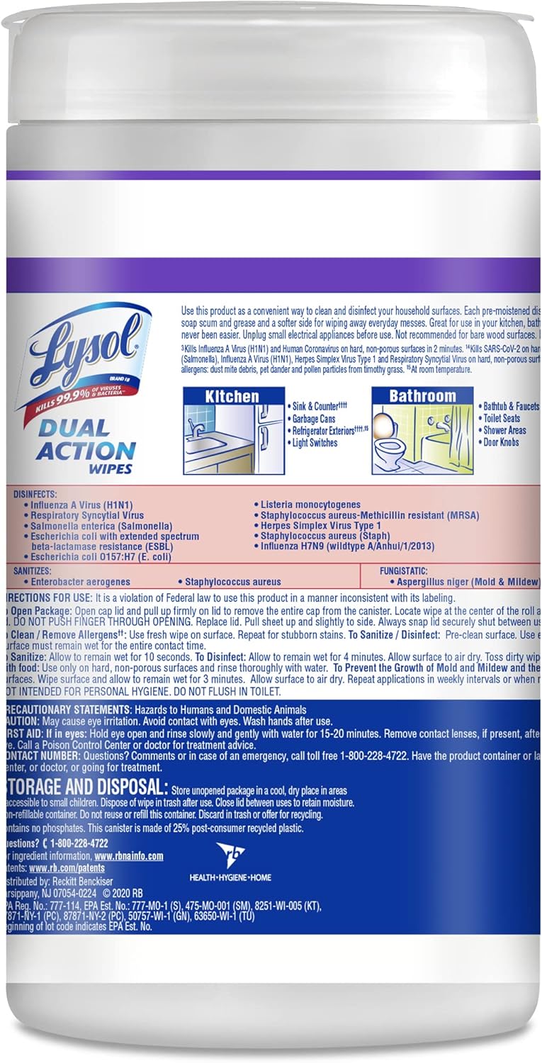 Lysol Dual Action Disinfectant Wipes, Multi-Surface Antibacterial Scrubbing Wipes, For Disinfecting and Cleaning, Citrus Scent, 75ct (Pack of 4), Packaging May Vary