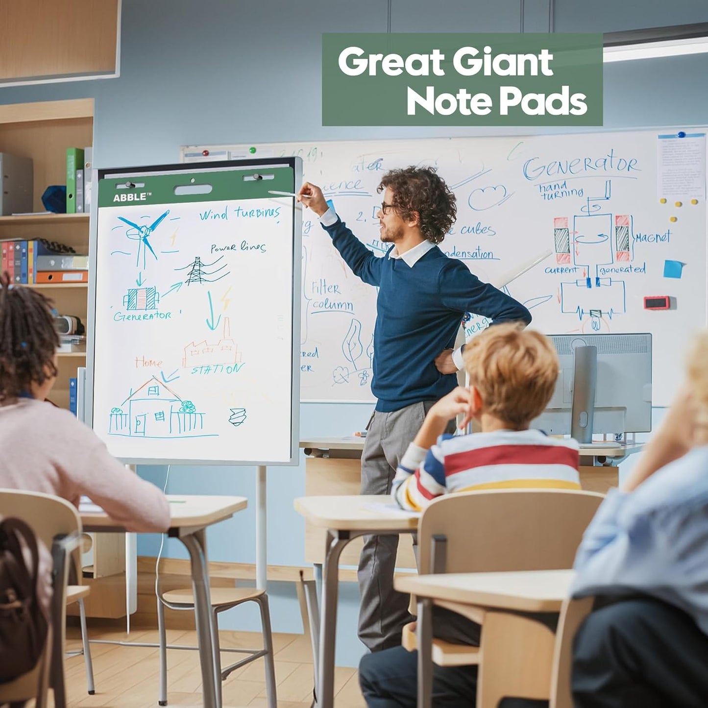 Super Sticky Easel Pad, 25 x 30 Inches, 30 Sheets/Pad, 8 Pads/Pack (Green), Large Self Stick Flip Chart Paper for Whiteboards, Premium White Chart Paper for Teachers, Office, and Classroom Supplies