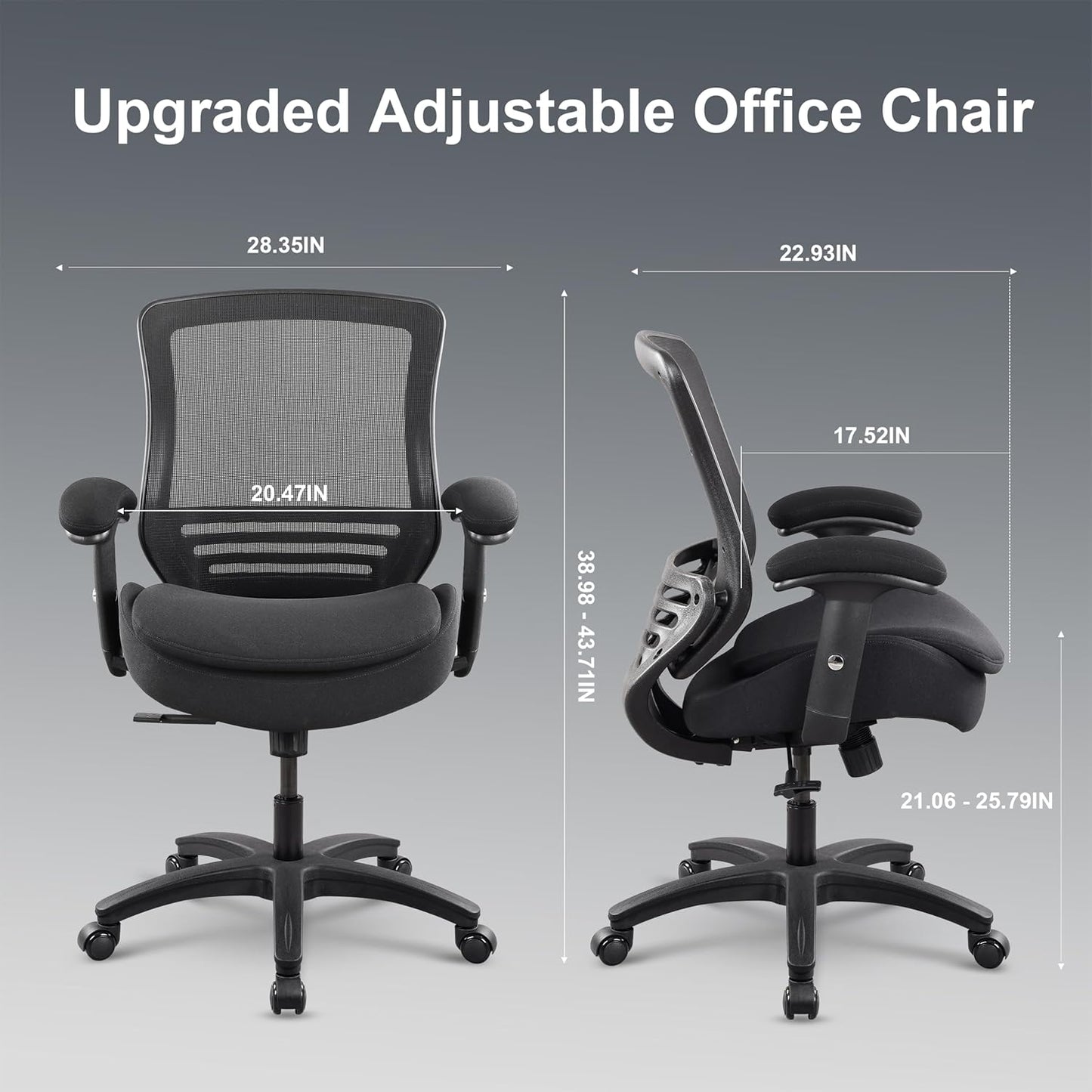 400lbs Ergonomic Office Chair with Double Seat Cushion and Soft Armrests for Executive Computer Desk with Built-in Lumbar Support (Black)