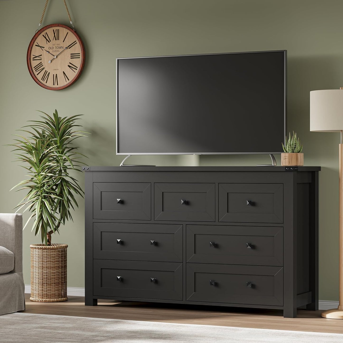 7-Drawer Dresser, Modern Wooden Storage Chest of Drawers, Dresser TV Stand, Wood Drawer Organizer with Metal Handles for Bedroom, Living Room, Hallway