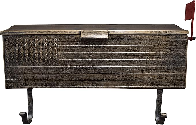 Oakland Living AZ620-ANTIQUE-BRONZE Antique Bronze Patriotic Metal Outgoing Mail Flag and Newspaper Hangers Wall Mount Mailbox