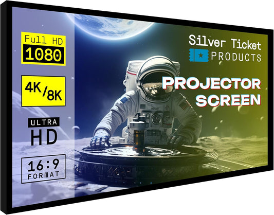 Silver Ticket Products STR Series 6 Piece Home Theater Fixed Frame 4K / 8K Ultra HD, HDTV, HDR & Active 3D Movie Projection Screen, 16:9 Format, 165" Diagonal, Woven Acoustic Material STR-169165-WAB