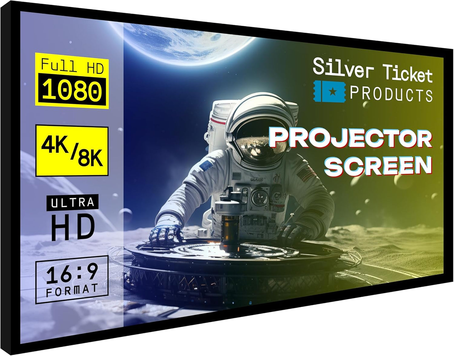 Silver Ticket Products STR Series 6 Piece Home Theater Fixed Frame 4K / 8K Ultra HD, HDTV, HDR & Active 3D Movie Projection Screen, 2.35:1 Format, 158" Diagonal, Woven Acoustic Material STR-235158-WAB