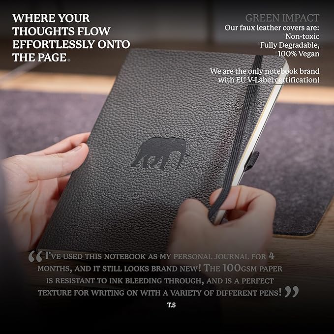 Dingbats* Wildlife Dotted Writing Journal Notebook A5 - Vegan Leather Softcover - Ideal for Work, Travel - Pocket, Elastic Closure, & Bookmark