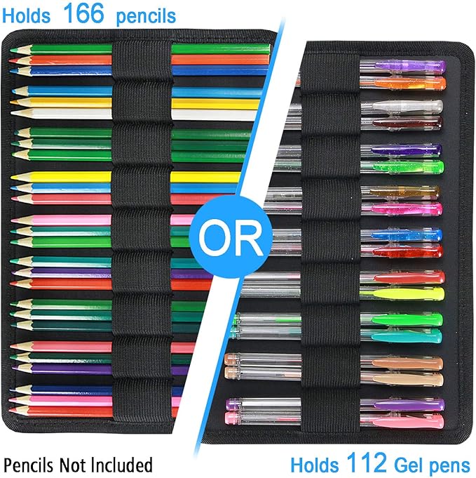 YOUSHARES 166 Slots Colored Pencil Case, 110 Slots Gel Pens fo Coloring Case Organizer, Handy Multilayer Color Pencil Holder for Glitter Gel Pens, Refills, Colored Pencils for Adults & Artist (Black)
