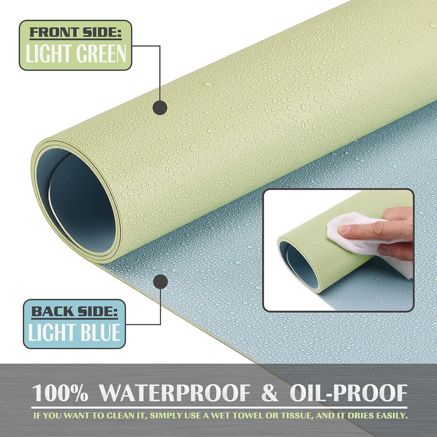 K KNODEL Small Office Leather Desk Mat, Mouse and Keyboard Pad, Computer and Laptop Mat, Desktop Protector and Cover, Writing Pad and Blotter (23.6"x13.8", Light Green)