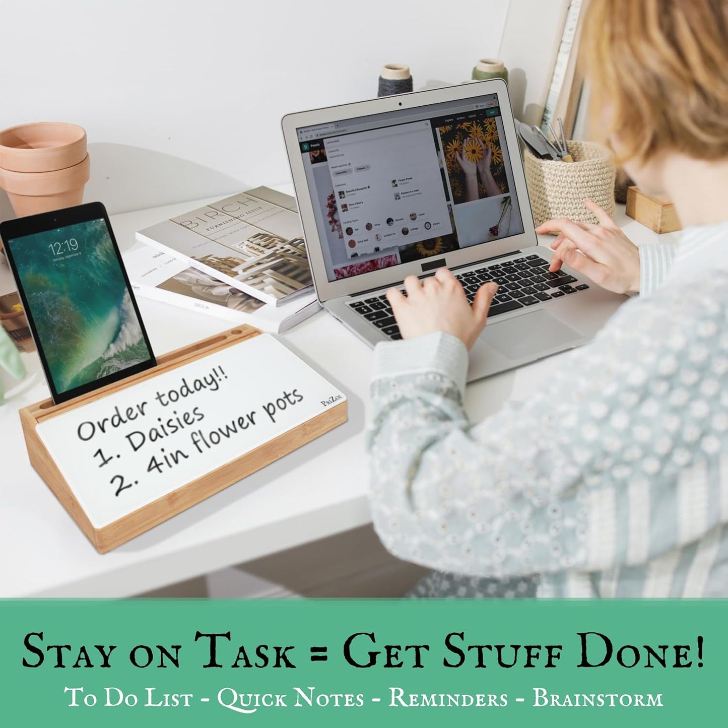 Bamboo Desktop Whiteboard with Storage - This Deskbuddy can be Used as a Desktop Dry Erase Board | Desk Buddy White Board | Bamboo Desk Organizer - PriZoi