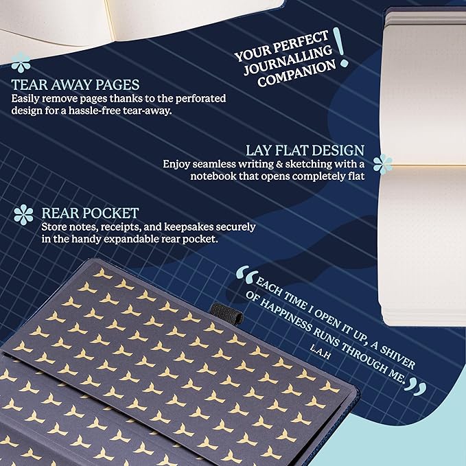 Dingbats Wildlife Grid Journal A5 - Vegan Leather Hard Cover, Ideal for Work, Travel - Pocket, Elastic Closure, Bookmark