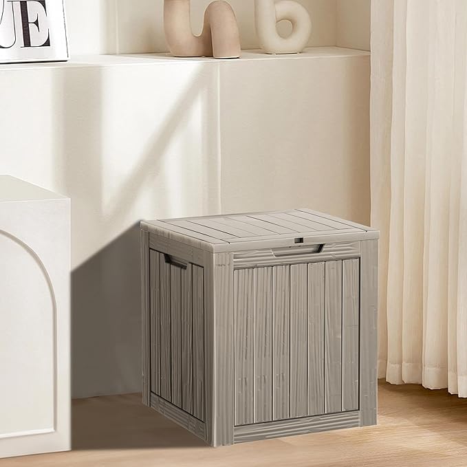 35 Gallon Resin Deck Box, Waterproof Outdoor Storage Bin for Patio, Poolside, and Garden, Lockable & UV-Resistant,Grey