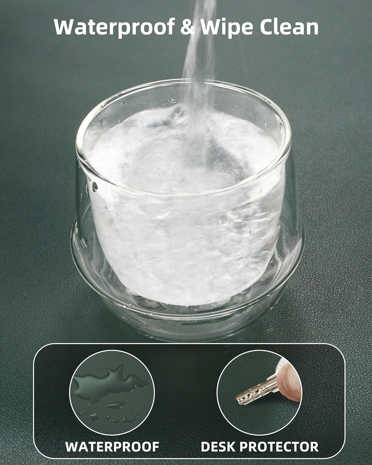 Extra Large Desk Pad Mat - Waterproof Mouse Pad & Desk Protector, Non-Slip XXL PU Leather Gaming Mat for Keyboard/Mouse, Stitched Edge with Ergonomic Support, 55"x24" (Dark Green)