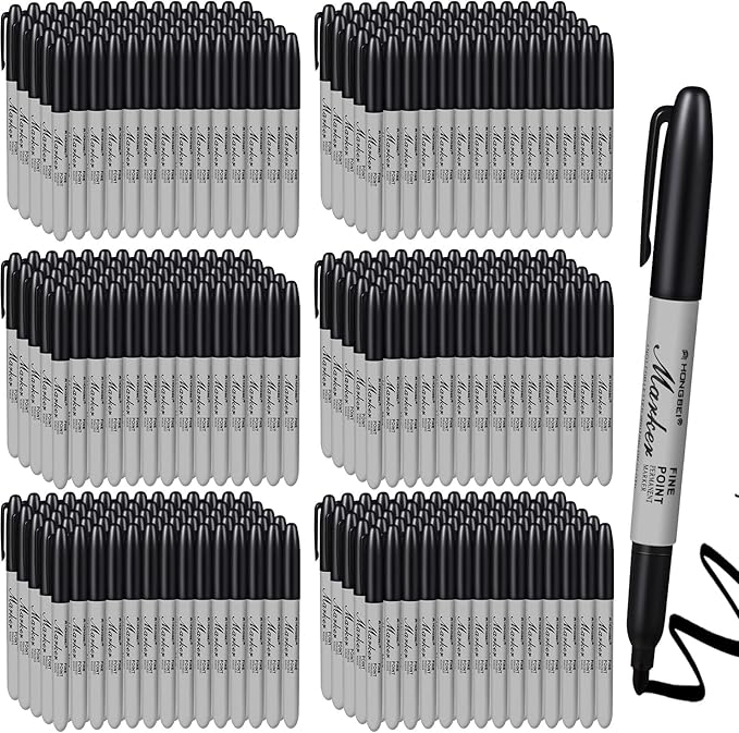 Thenshop 300 Pack Permanent Markers Bulk Black Permanent Marker Set Fine Point Pens Work on Wood, Metal, Stone, Glass
