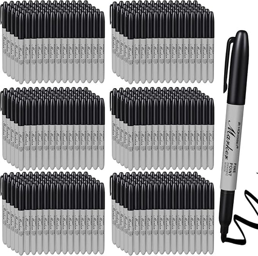 Thenshop 300 Pack Permanent Markers Bulk Black Permanent Marker Set Fine Point Pens Work on Wood, Metal, Stone, Glass