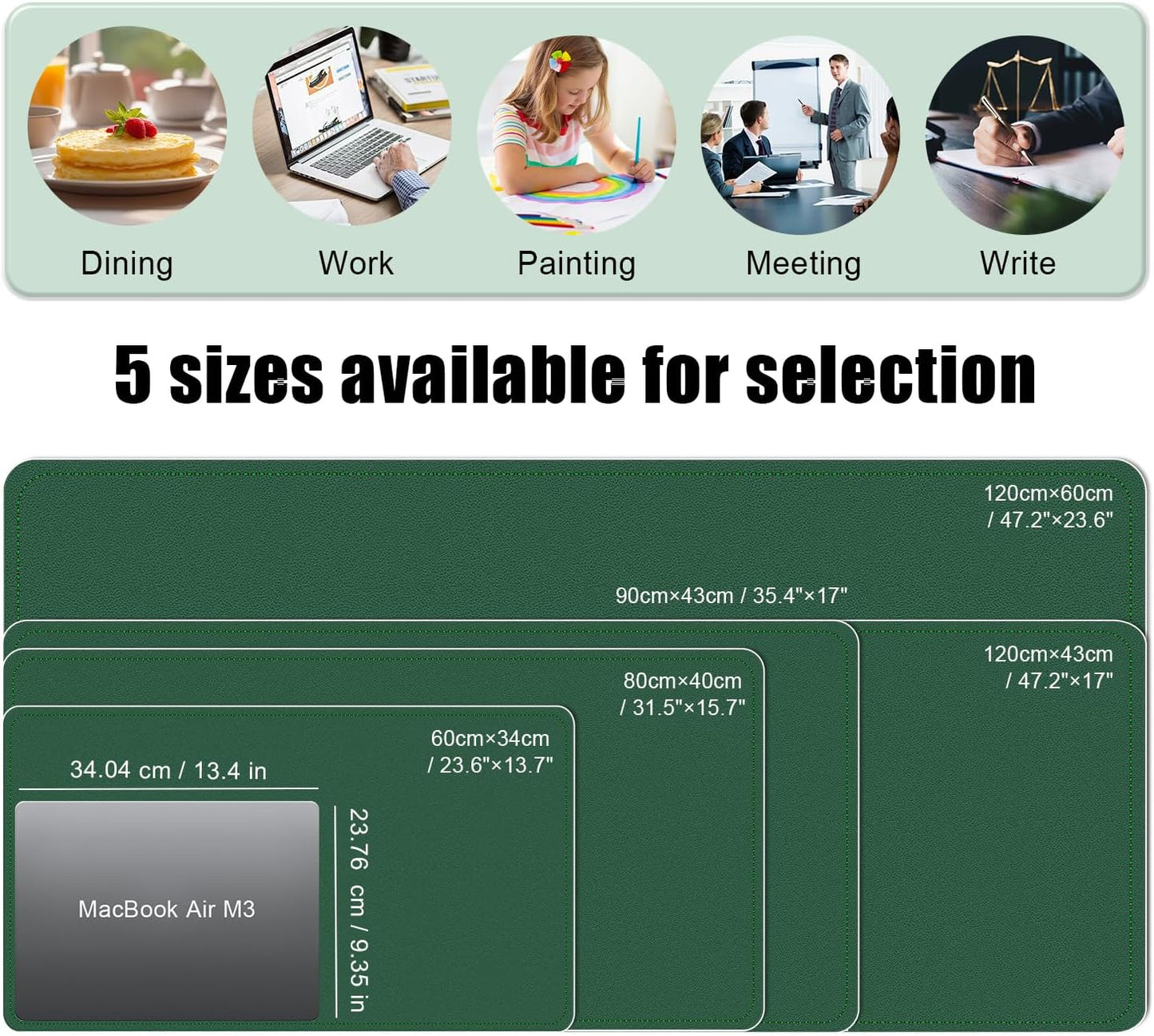 Large Desk Pad, 47.2'' x 23.6'', Office Desk Mat, Computer Mat for Desk, Leather Desk Pad Protector, Sewing Desk Blotter, Desktop Writing Pad for Office/Home/Decor Dark Green