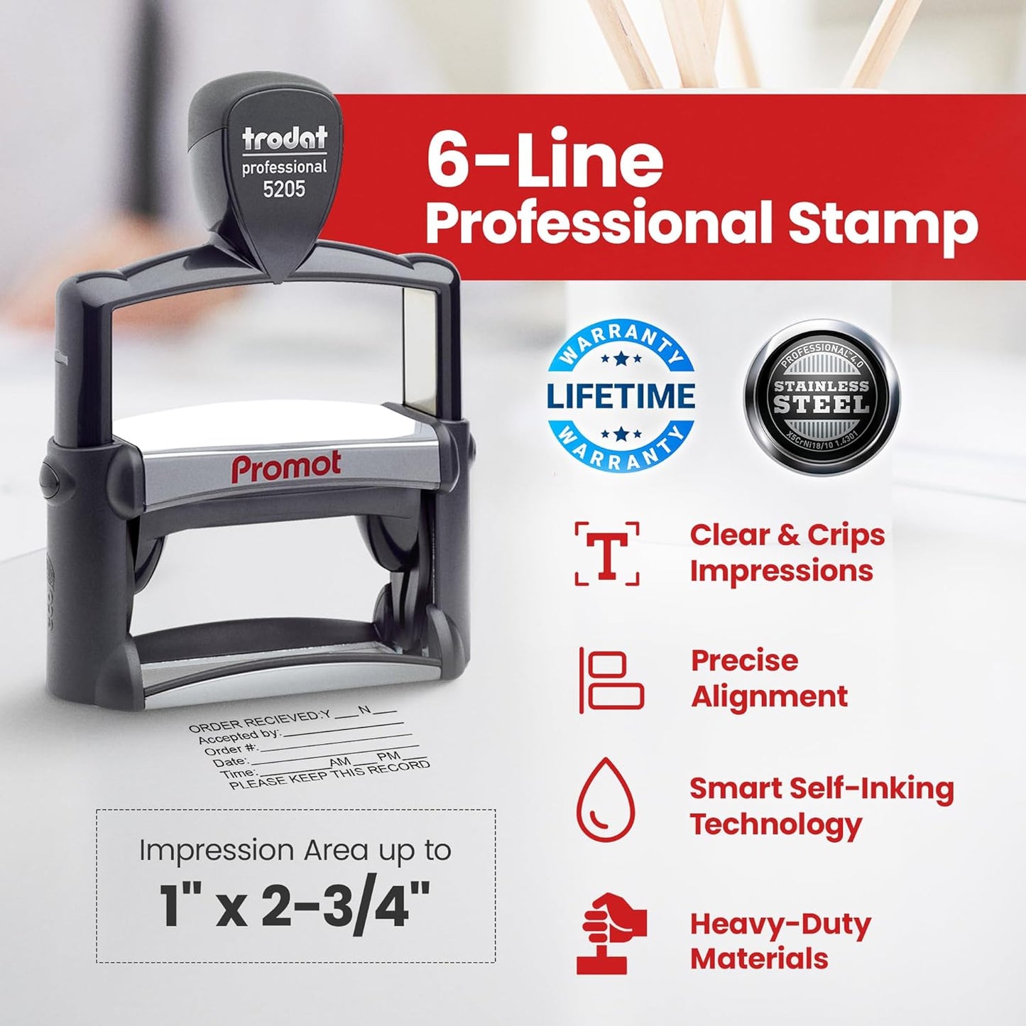 Promot Large Professional Stainless Steel Stainless Steel Self Inking 6 Lines Custom Stamp - Personalized Office Stamp