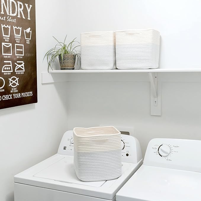 NaturalCozy Storage Cubes 11 Inch Cotton Rope Woven Baskets for Organizing, 3-Pack | Cube Storage Bin | Square Storage Baskets for Shelves Organizer, Classroom, Kids Toy Bins, Closet, Baby Nursery