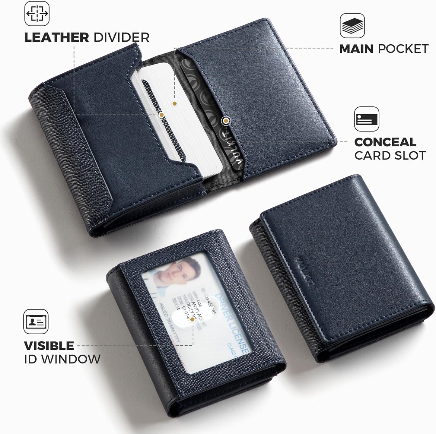 VULKIT Business Card Holder Premium Leather RFID Blocking Card Case With ID Window Magnetic Closure Holds Up to 40 Business Cards