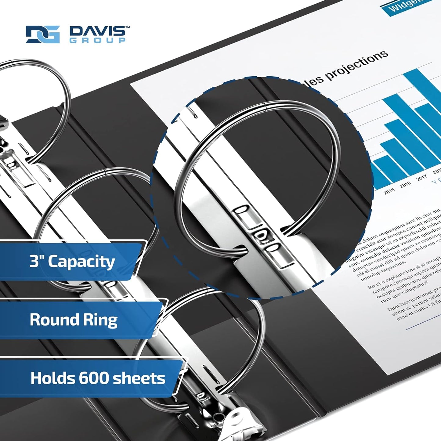 Easyview Premium 3-Ring Binders with Clear-View Covers and Round Rings, Binders for School or Office, 3 Inch, Pack of 6, Black