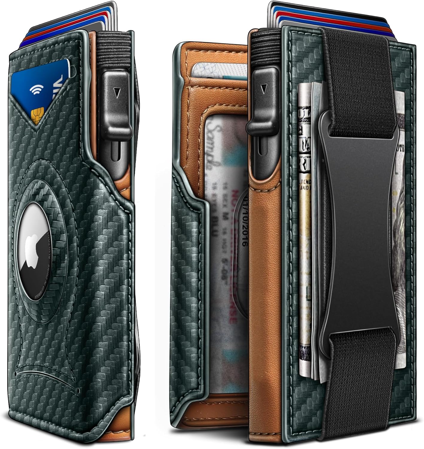 KEMISANT Airtag Wallet Men Gift,Mens Slim Front Pocket Wallet Money Clip Standard or Apple Airtag Use 3.8"×2.8"×0.9"