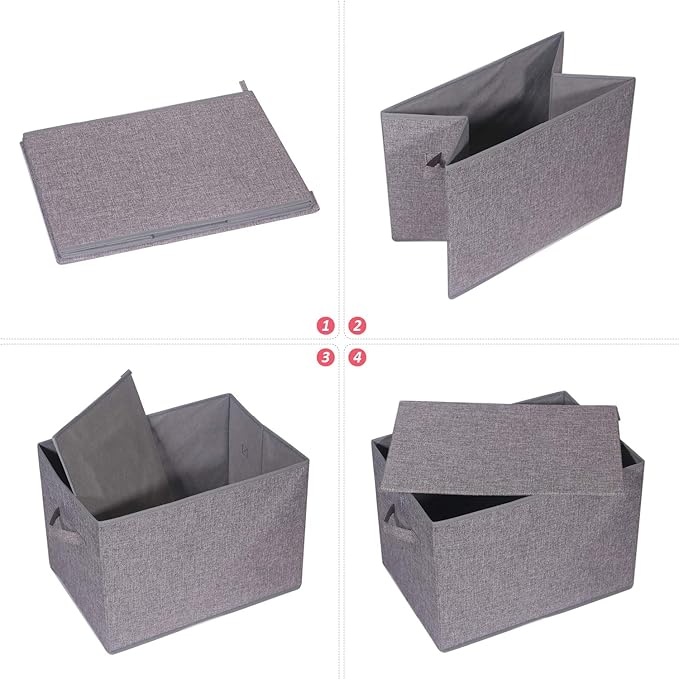 5 Pack Large Foldable Storage Box with Lids Fabric Storage Cube Organizer Cloth Containers Bins Baskets for Closet Clothes Clothing Bed Room