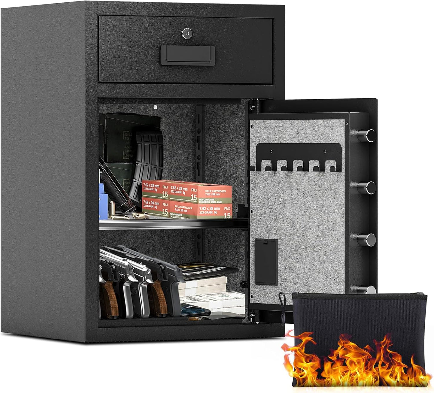 5.1 Cu Ft Safe for Home with Fireproof and Waterproof Document Bag Cash Money Drawer Safe with Digital Keypad Alarm System Removable Shelf Security Safes for Money Cash Documents Medicines