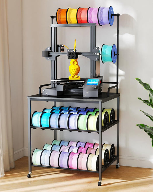 3D Printer Stand with 60pcs Filament Storage,3 Tier 3D Printer Table with Wheels, Heavy 3D Printer Stand with Storage for Studio, Home Office, Workshop