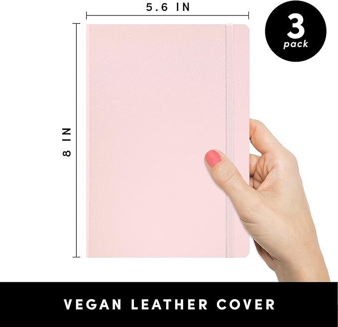 PAPERAGE Lined Journal Notebook, 3 Pack, (Blush), 160 Pages, Medium 5.6 in x 8 in - 100 GSM Thick Paper – Hardcover Journaling Notebook for Work, School & Note Taking