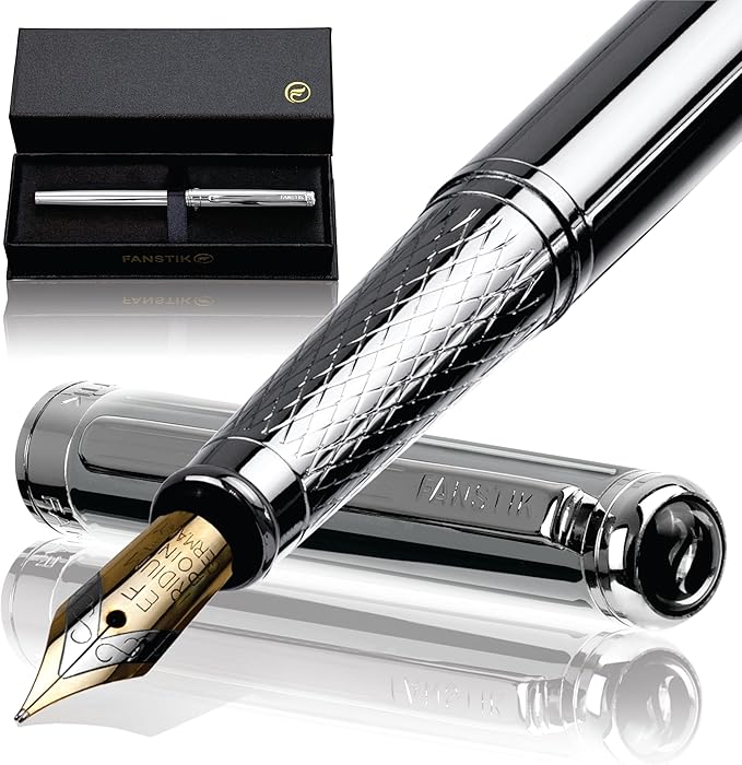 Customized Silver Luxury fountain pen (Made In USA) fancy gift set for women, Real 24K Gold Plating, Professional executive pen gift set for men (Lux Custom-fountain Silver)