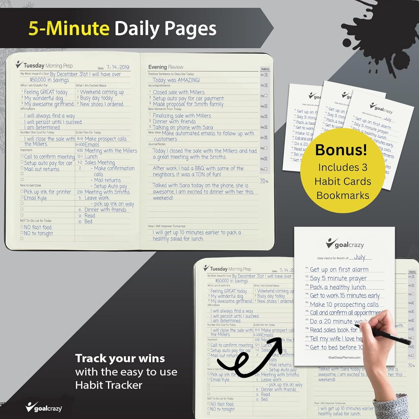 Undated Planner - 90 Day Guided Journal, 2024 2025 Weekly Organization, Productivity Habit Tracker, Inspirational, Life Setting, Leather, Almond Pages (black)