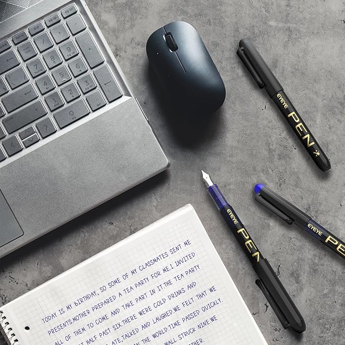 EYEYE Disposable Fountain Pens Fine Point, 4 Black 4 Blue Fountain Pens or Writing, Stainless Steel Nib, Smooth Writing for Calligraphy, Journaling, Drafting, Sketching, Doodling & Office Supplies