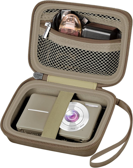 Digital Camera Case Compatible with VAHOIALD FHD 1080P/ for CAMKORY Digital Point and Shoot/for KODAK PIXPRO FZ45-BK 16MP Vlogging/for IWEUKJLO/for Nsoela, Holder for SD Card More- Brown (Box Only)