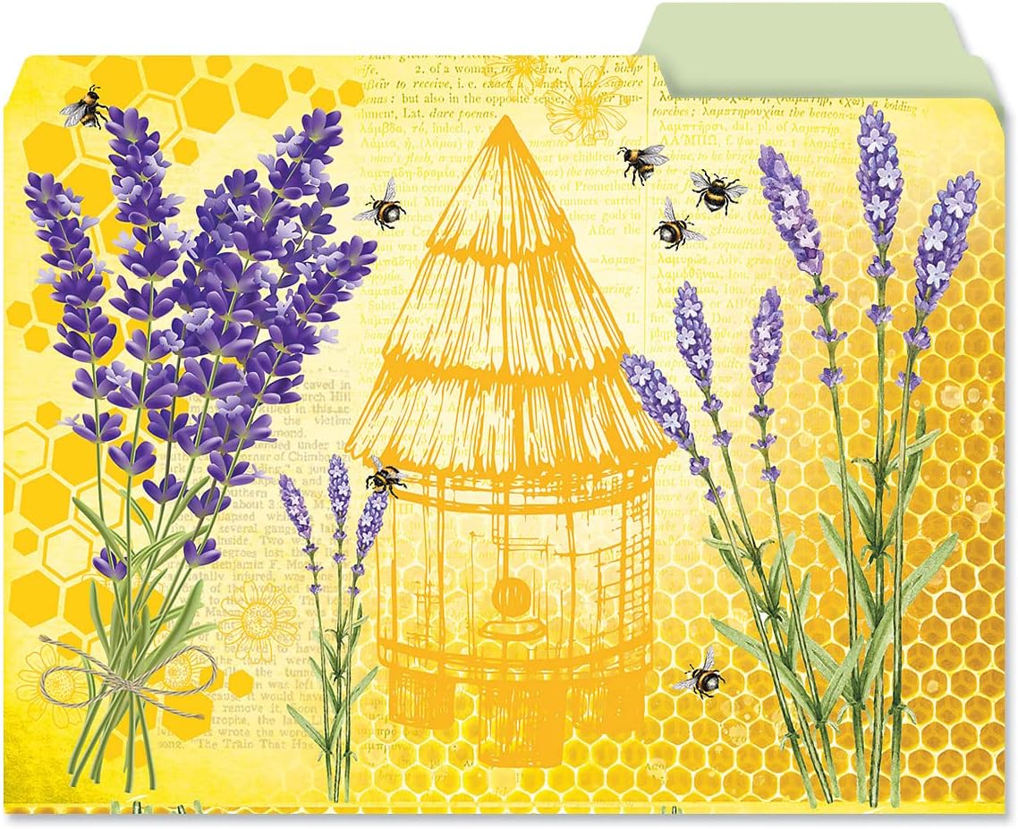 Current Bee Friends File Folders Value Pack - Bulk Set of 24, 6 Pretty Decorative Designs, 1/3 Cut Tabs, Heavy-Duty Paper Stock, Office Supplies for Home & Work, 9-½” x 11-¾” Letter Size