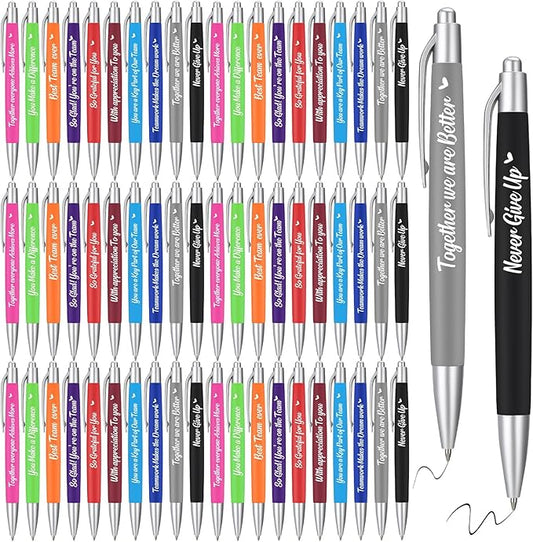 Yeaqee 100 Pcs Inspirational Pens Employee Appreciation Back to School Gifts Motivational Thank You Metal Greeting Quote Ballpoint Pen for Coworker Teacher(Multicolored,Member)