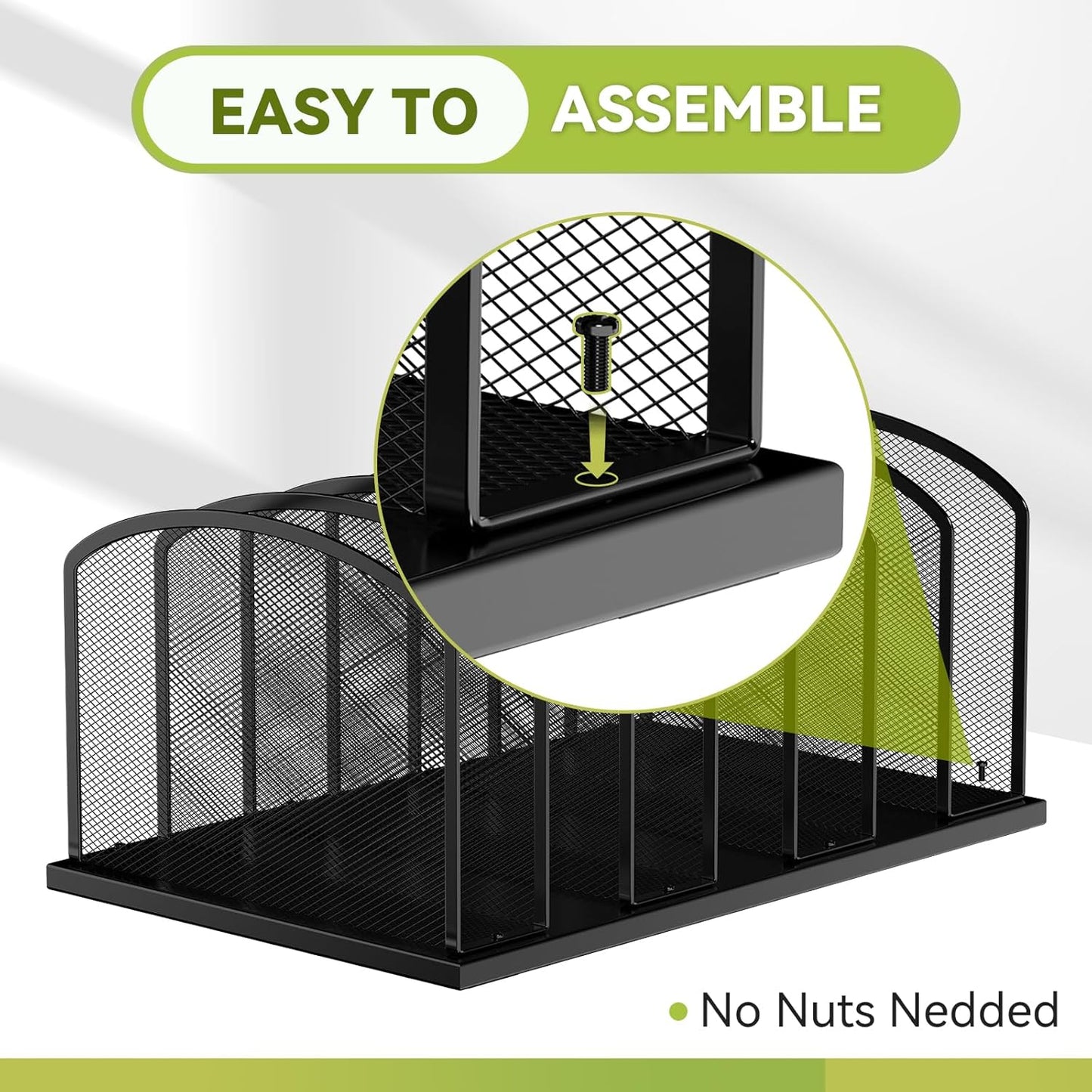 Desk File Organizer 7 Sections Upright Mesh File Sorter Organizer for Desk, Office Organization File Holder for Home, Office & Classroom (Black, 2Pack)