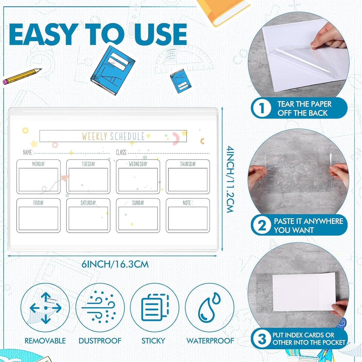 Outus Self Adhesive Shop Ticket Holders Clear Plastic Sleeves Adhesive Pockets Work Order Job Ticket Holders for Home Office Posting Signs(6 x 4 Inch,60 Pcs)