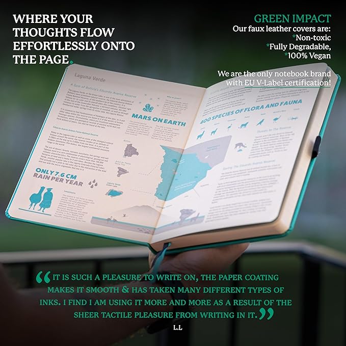 Dingbats* Earth Dotted Writing Journal Notebook A5 - Vegan Leather Hardcover - Ideal for Work, Travel - Pocket, Elastic Closure & Bookmark