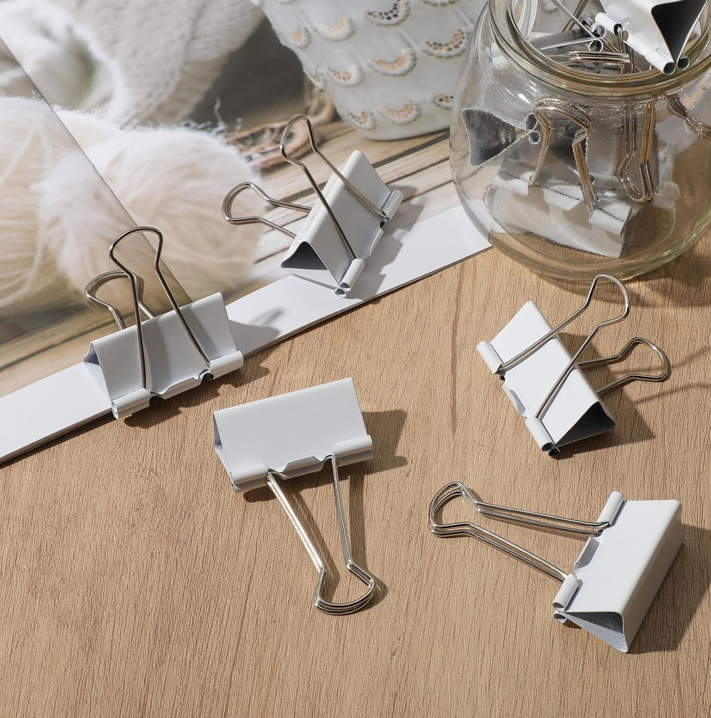 Jetec 100 Pack 1.6in/41mm White Metal Binder Clips Bulk Medium Reusable Fold Back Binder Clips Paper Clamps Spring Steel Sturdy for Home School Office Supplies