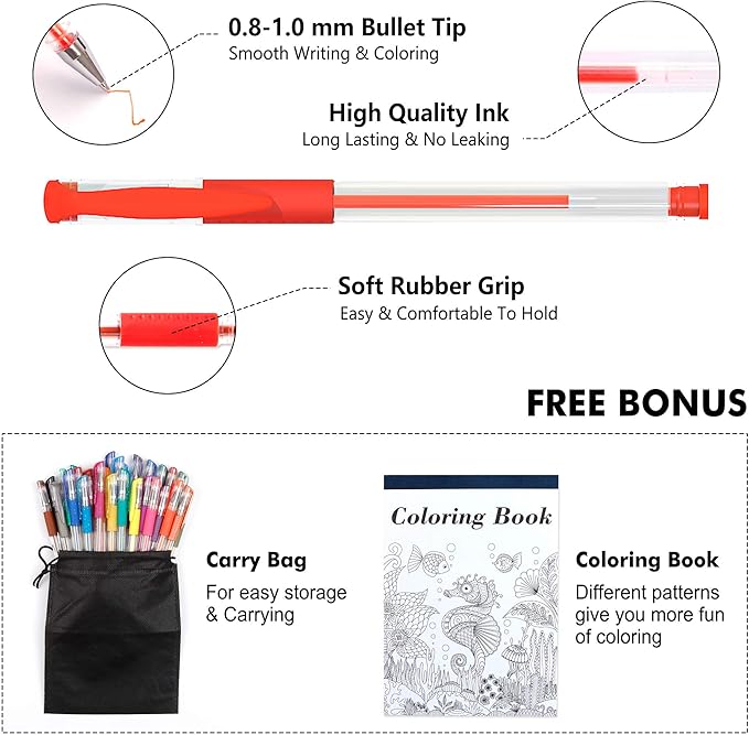 Shuttle Art Gel Pens, 32 Colors Gel Pen Set with Coloring Book for Adults Coloring Books Drawing Doodling Crafts Scrapbooking Journaling