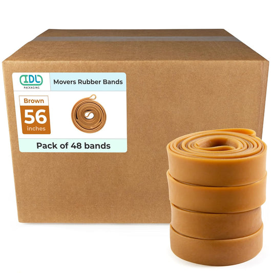 IDL Packaging 56" Strong, Elastic & Flexible Rubber Bands, Pack of 48, Beige - 2X Elasticity, 80% Natural Rubber - Extra Strong Mover Bands for Furniture, Boxes, Moving Blankets