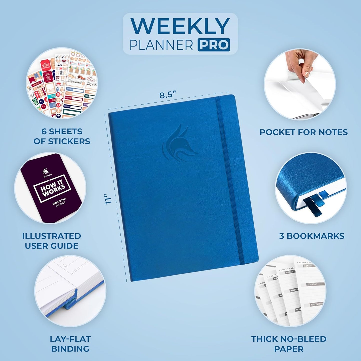 Clever Fox Planner PRO – Weekly & Monthly Life Planner to Increase Productivity, Time Management and Hit Your Goals, 8.5x11″ (Mystic Blue)